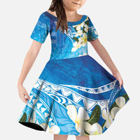 Aloha Hawaii Festive Family Matching Short Sleeve Bodycon Dress and Hawaiian Shirt Frangipani Lace Classic - Oceanic LT7 Daughter's Dress Navy - Polynesian Pride