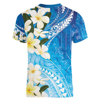 Aloha Hawaii Festive Women V-Neck T-Shirt Frangipani Lace Classic - Oceanic LT7 - Polynesian Pride