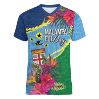 Personalized Malampa Fiji Day Together We Grow Women V-Neck T-Shirt Special Tapa Mix - Polynesian Pride