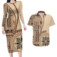 Samoa Siapo Motif Couples Matching Long Sleeve Bodycon Dress and Hawaiian Shirt Classic Style LT7