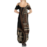 Samoa Siapo Motif Family Matching Summer Maxi Dress and Hawaiian Shirt Classic Style - Black Ver LT7 - Polynesian Pride