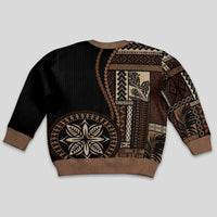 Samoa Siapo Motif Kid Ugly Christmas Sweater Classic Style - Black Ver LT7 - Polynesian Pride