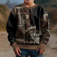 Samoa Siapo Motif Kid Ugly Christmas Sweater Classic Style - Black Ver LT7 - Polynesian Pride