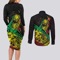 Personalised Reggae Jawaiian Festive Couples Matching Long Sleeve Bodycon Dress and Long Sleeve Button Shirt Mix Polynesian