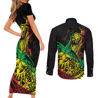 Personalised Reggae Jawaiian Festive Couples Matching Short Sleeve Bodycon Dress and Long Sleeve Button Shirt Mix Polynesian