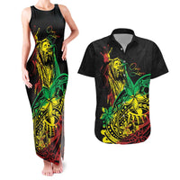 Personalised Reggae Jawaiian Festive Couples Matching Tank Maxi Dress and Hawaiian Shirt Mix Polynesian