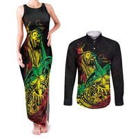 Personalised Reggae Jawaiian Festive Couples Matching Tank Maxi Dress and Long Sleeve Button Shirt Mix Polynesian