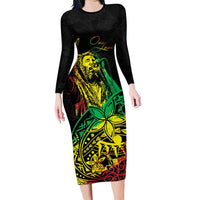 Personalised Reggae Jawaiian Festive Family Matching Long Sleeve Bodycon Dress and Hawaiian Shirt Mix Polynesian LT7 Mom's Dress Reggae - Polynesian Pride