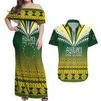 Cook Islands Rugby Custom Couples Matching Off Shoulder Maxi Dress and Hawaiian Shirt Kuki Avaiki - Polynesian Pride