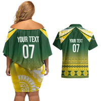 Cook Islands Rugby Custom Couples Matching Off Shoulder Short Dress and Hawaiian Shirt Kuki Avaiki LT7 - Polynesian Pride