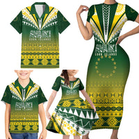 Cook Islands Rugby Custom Family Matching Short Sleeve Bodycon Dress and Hawaiian Shirt Kuki Avaiki - Polynesian Pride