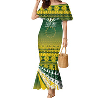 Cook Islands Rugby Custom Mermaid Dress Kuki Avaiki LT7 Women Yellow Green - Polynesian Pride