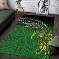 Cook Islands Rugby Kuki Avaiki Area Rug Tribal Turtle LT7 Dark Green - Polynesian Pride