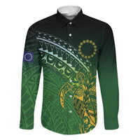 Cook Islands Rugby Kuki Avaiki Family Matching Long Sleeve Bodycon Dress and Hawaiian Shirt Tribal Turtle LT7 Dad's Shirt - Long Sleeve Dark Green - Polynesian Pride