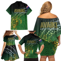 Cook Islands Rugby Kuki Avaiki Family Matching Off Shoulder Short Dress and Hawaiian Shirt Tribal Turtle - Polynesian Pride