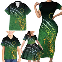 Cook Islands Rugby Kuki Avaiki Family Matching Short Sleeve Bodycon Dress and Hawaiian Shirt Tribal Turtle - Polynesian Pride