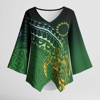 Cook Islands Rugby Kuki Avaiki Kimono Sleeve Blouse Tribal Turtle - Polynesian Pride