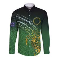 Cook Islands Rugby Kuki Avaiki Long Sleeve Button Shirt Tribal Turtle LT7 Unisex Dark Green - Polynesian Pride