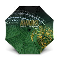 Cook Islands Rugby Kuki Avaiki Umbrella Tribal Turtle LT7 One Size Folded 11.42 inch Opened Diameter 37.4 inch Dark Green - Polynesian Pride