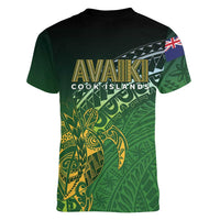 Cook Islands Rugby Kuki Avaiki Women V-Neck T-Shirt Tribal Turtle LT7 - Polynesian Pride