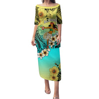 Honolulu Hawaii Family Matching Puletasi and Hawaiian Shirt Ilima Plumeria with Hula Girl LT7 Mom's Dress Colorful - Polynesian Pride