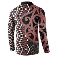 Maori Taniko Patterns Button Sweatshirt Brown Patiki Motifs Mix Whakairo Ngaru LT7 - Polynesian Pride