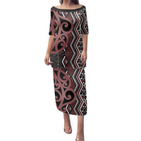 Maori Taniko Patterns Family Matching Puletasi and Hawaiian Shirt Brown Patiki Motifs Mix Whakairo Ngaru