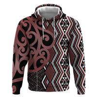 Maori Taniko Patterns Hoodie Brown Patiki Motifs Mix Whakairo Ngaru