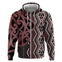 Maori Taniko Patterns Hoodie Brown Patiki Motifs Mix Whakairo Ngaru