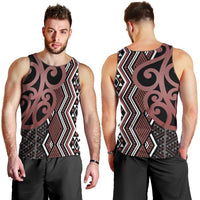 Maori Taniko Patterns Men Tank Top Brown Patiki Motifs Mix Whakairo Ngaru