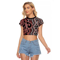 Maori Taniko Patterns Raglan Cropped T Shirt Brown Patiki Motifs Mix Whakairo Ngaru