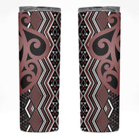 Maori Taniko Patterns Skinny Tumbler Brown Patiki Motifs Mix Whakairo Ngaru LT7 Brown - Polynesian Pride