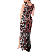 Maori Taniko Patterns Tank Maxi Dress Brown Patiki Motifs Mix Whakairo Ngaru