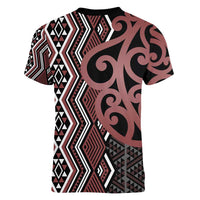 Maori Taniko Patterns Women V-Neck T-Shirt Brown Patiki Motifs Mix Whakairo Ngaru LT7 - Polynesian Pride