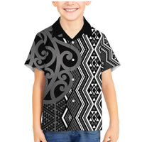 Maori Taniko Patterns Family Matching Mermaid Dress and Hawaiian Shirt Black Patiki Motifs Mix Whakairo Ngaru LT7 Son's Shirt Black - Polynesian Pride