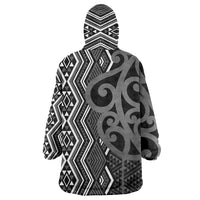 Maori Taniko Patterns Wearable Blanket Hoodie Black Patiki Motifs Mix Whakairo Ngaru