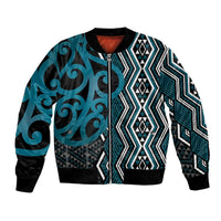 Maori Taniko Patterns Bomber Jacket Azure Patiki Motifs Mix Whakairo Ngaru