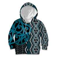 Maori Taniko Patterns Kid Hoodie Azure Patiki Motifs Mix Whakairo Ngaru