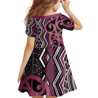 Maori Taniko Patterns Family Matching Long Sleeve Bodycon Dress and Hawaiian Shirt Pink Patiki Motifs Mix Whakairo Ngaru LT7 - Polynesian Pride
