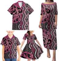 Maori Taniko Patterns Family Matching Puletasi and Hawaiian Shirt Pink Patiki Motifs Mix Whakairo Ngaru LT7 - Polynesian Pride