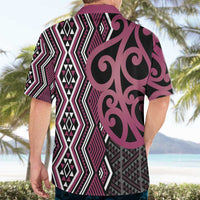 Maori Taniko Patterns Hawaiian Shirt Pink Patiki Motifs Mix Whakairo Ngaru