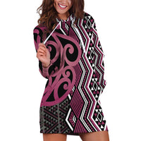 Maori Taniko Patterns Hoodie Dress Pink Patiki Motifs Mix Whakairo Ngaru