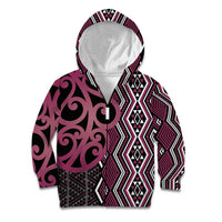 Maori Taniko Patterns Kid Hoodie Pink Patiki Motifs Mix Whakairo Ngaru