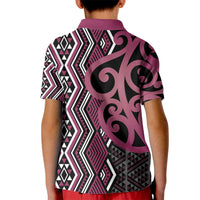 Maori Taniko Patterns Kid Polo Shirt Pink Patiki Motifs Mix Whakairo Ngaru LT7 - Polynesian Pride
