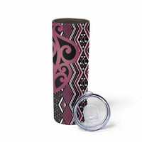 Maori Taniko Patterns Skinny Tumbler Pink Patiki Motifs Mix Whakairo Ngaru LT7 - Polynesian Pride