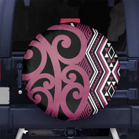 Maori Taniko Patterns Spare Tire Cover Pink Patiki Motifs Mix Whakairo Ngaru