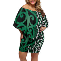 Maori Taniko Patterns Off Shoulder Short Dress Pounamu Patiki Motifs Mix Whakairo Ngaru