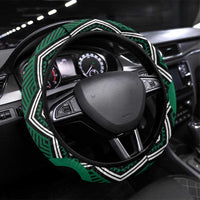 Maori Taniko Patterns Steering Wheel Cover Pounamu Patiki Motifs Mix Whakairo Ngaru LT7 Universal Fit Green - Polynesian Pride