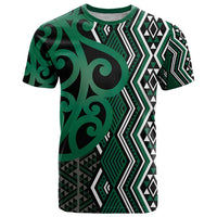 Maori Taniko Patterns T Shirt Pounamu Patiki Motifs Mix Whakairo Ngaru LT7 Green - Polynesian Pride