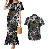 Aotearoa Takatapui Pride Couples Matching Mermaid Dress and Hawaiian Shirt Rainbow Butterfly - Free To Love
